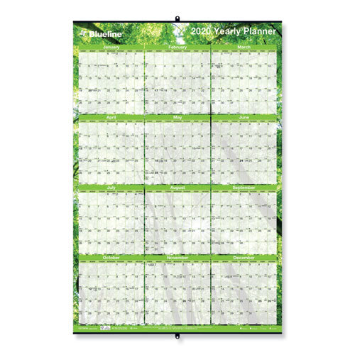 Yearly Laminated Wall Calendar, 36 X 24, Green, 2021