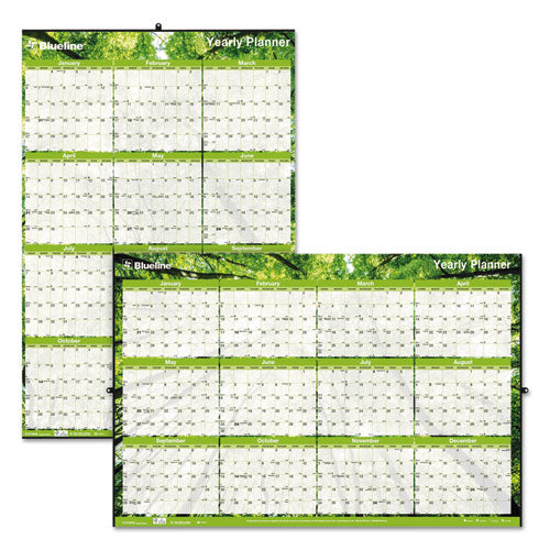 Yearly Laminated Wall Calendar, 36 X 24, Green, 2021