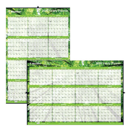 Yearly Laminated Wall Calendar, 36 X 24, Green, 2021