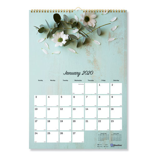 One Month Per Page Twin Wirebound Wall Calendar, Floral, 12 X 17, 2021