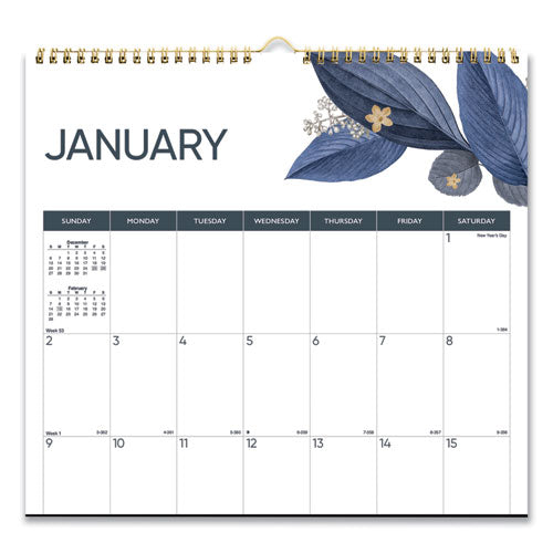 12-month Colorful Wall Calendar, 12 X 17, Gold Detail; Blue-purple-white, 2022