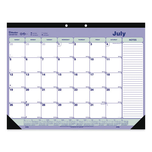 Academic Desk Pad Calendar, 21.25 X 16, White-blue-green, 2020-2021