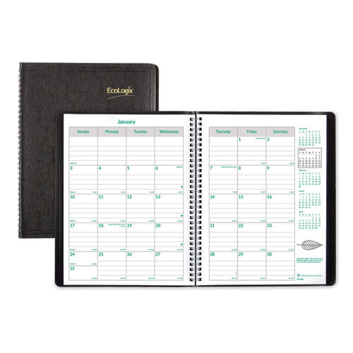 Ecologix Recycled Monthly Planner, 11 X 8.5, Black Soft Cover, 2021