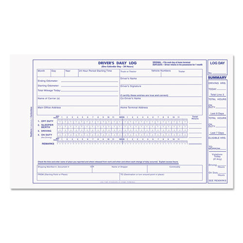 Driver's Daily Log, 8 3-4 X 5 3-8, Carbonless Duplicate, 31 Sets-book