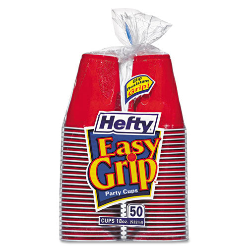 Easy Grip Disposable Plastic Party Cups, 18 Oz, Red, 50-pack