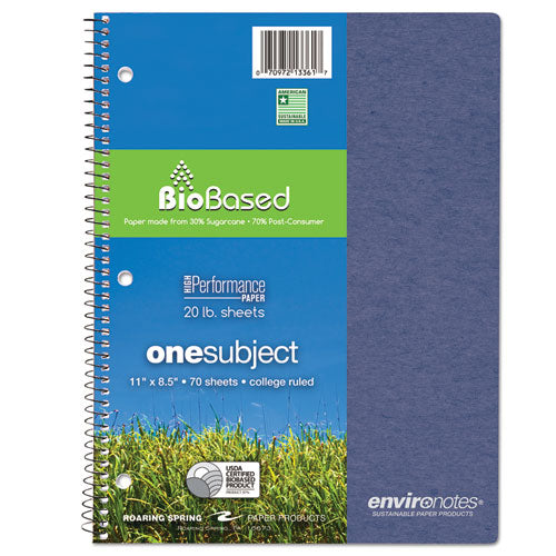 Environotes Biobased Notebook, 1 Subject, Medium-college Rule, Assorted Earthtones Covers, 9.5 X 6, 70 Sheets
