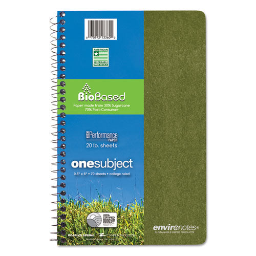 Environotes Biobased Notebook, 1 Subject, Medium-college Rule, Assorted Earthtones Covers, 9.5 X 6, 70 Sheets