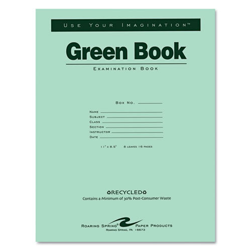 Green Books Exam Book, Wide-legal Rule, 11 X 8.5, White, 8 Sheets