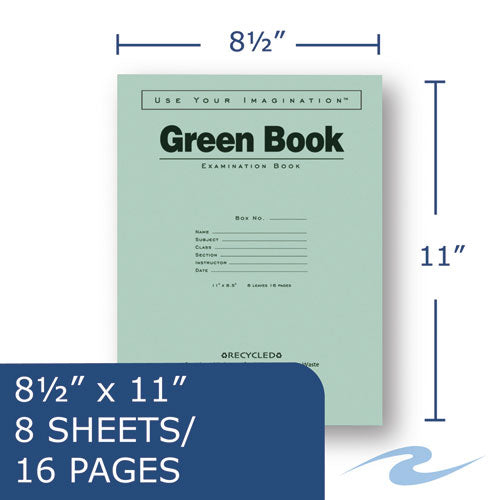 Green Books Exam Book, Wide-legal Rule, 11 X 8.5, White, 8 Sheets