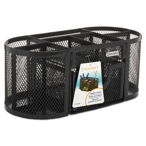 Mesh Pencil Cup Organizer, Four Compartments, Steel, 9 1-3 X 4 1-2 X 4, Black