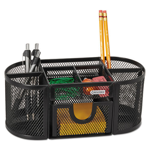 Mesh Pencil Cup Organizer, Four Compartments, Steel, 9 1-3 X 4 1-2 X 4, Black