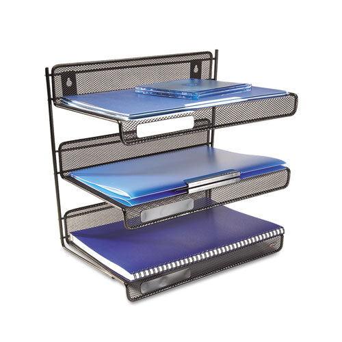 Mesh Three-tier Letter Size Desk Shelf, 10 X 7 X 9 3-8, Black