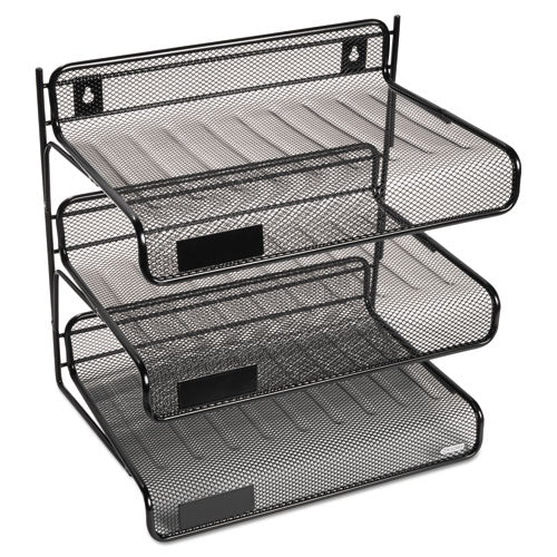 Mesh Three-tier Letter Size Desk Shelf, 10 X 7 X 9 3-8, Black