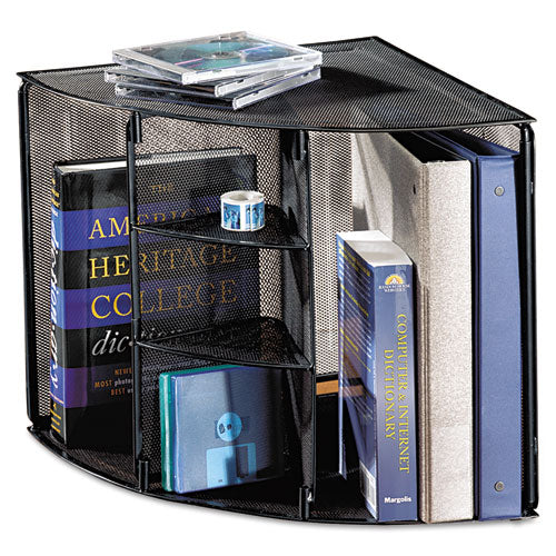Mesh Corner Desktop Shelf, Five Sections, 20 X 14 X 13, Black