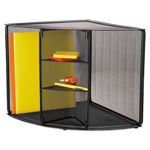 Mesh Corner Desktop Shelf, Five Sections, 20 X 14 X 13, Black