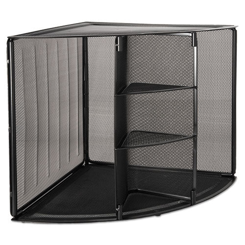 Mesh Corner Desktop Shelf, Five Sections, 20 X 14 X 13, Black