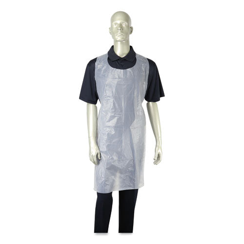 Poly Apron, White, 28 In. X 46 In., 100-pack, One Size Fits All, 10 Pack-carton