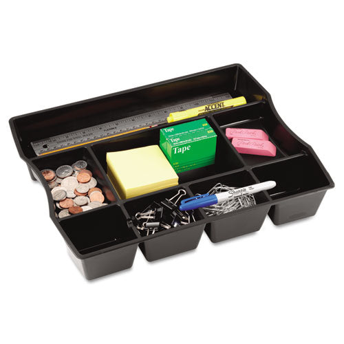 Nine-compartment Deep Drawer Organizer, Plastic, 14 7-8 X 11 7-8 X 2 1-2, Black