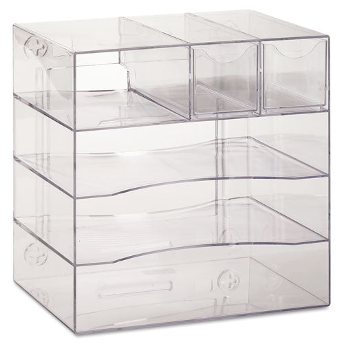 Optimizers Four-way Organizer With Drawers, Plastic, 10 X 13 1-4 X 13 1-4, Clear