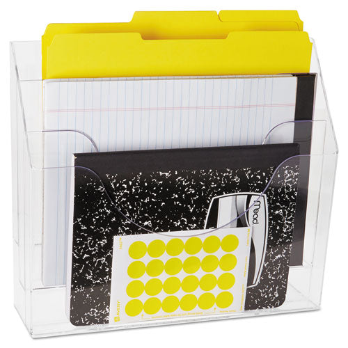 Optimizers Multifunctional Three-pocket File Folder Organizer, 3 Sections, Letter Size Files, 13" X 3.5" X 11.5", Clear