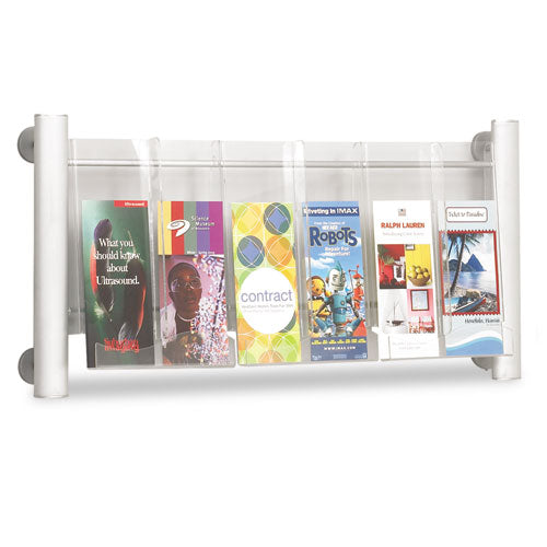 Luxe Magazine Rack, 3 Compartments, 31.75w X 5d X 15.25h, Clear-silver