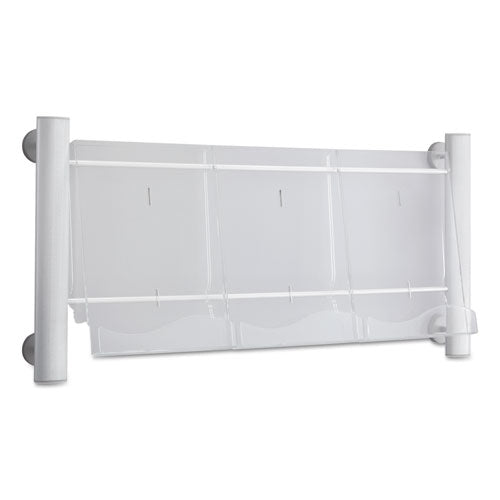 Luxe Magazine Rack, 3 Compartments, 31.75w X 5d X 15.25h, Clear-silver