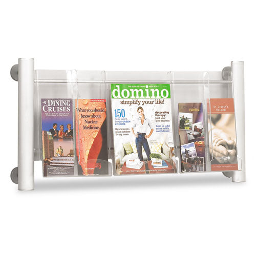 Luxe Magazine Rack, 3 Compartments, 31.75w X 5d X 15.25h, Clear-silver