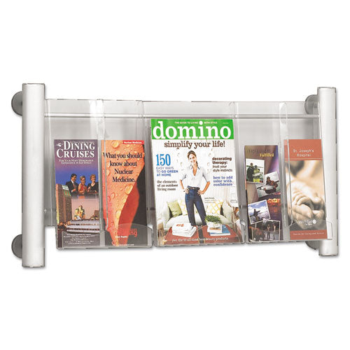 Luxe Magazine Rack, 3 Compartments, 31.75w X 5d X 15.25h, Clear-silver