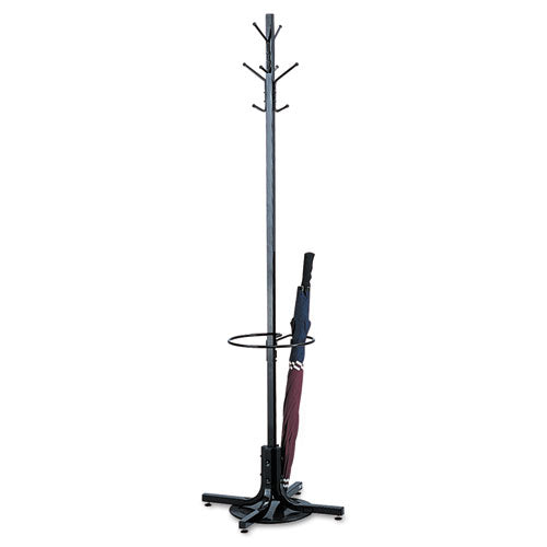 Metal Costumer W-umbrella Holder, Four Ball-tipped Double-hooks, 21w X 21d X 70h, Black