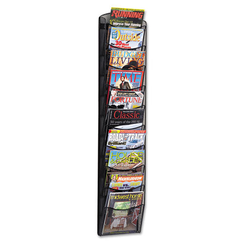 Onyx Mesh Literature Rack, Ten Compartments, 10.25w X 3.5d X 50.75h, Black