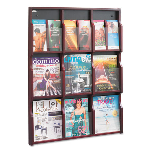 Expose Adjustable Magazine-pamphlet 9 Pocket Display, 29.75w X 2.5d X 38.25h, Mahogany