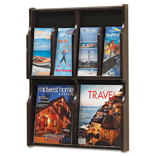 Expose Adjustable Magazine-pamphlet 9 Pocket Display, 29.75w X 2.5d X 38.25h, Mahogany