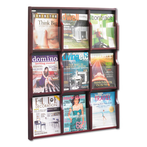 Expose Adjustable Magazine-pamphlet 9 Pocket Display, 29.75w X 2.5d X 38.25h, Mahogany