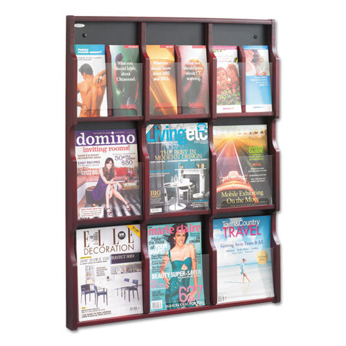 Expose Adjustable Magazine-pamphlet 9 Pocket Display, 29.75w X 2.5d X 38.25h, Mahogany