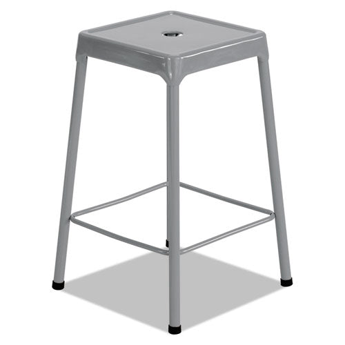Counter-height Steel Stool, 25" Seat Height, Supports Up To 250 Lbs., Silver Seat-silver Back, Silver Base