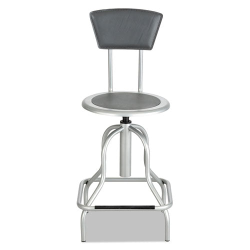 Diesel Industrial Stool With Back, 27" Seat Height, Supports Up To 250 Lbs., Pewter Seat-pewter Back, Pewter Base