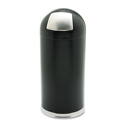 Dome Receptacle With Spring-loaded Door, Round, Steel, 15 Gal, Black