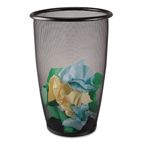 Onyx Round Mesh Wastebasket, Steel Mesh, 9 Gal, Black
