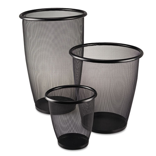 Onyx Round Mesh Wastebasket, Steel Mesh, 9 Gal, Black