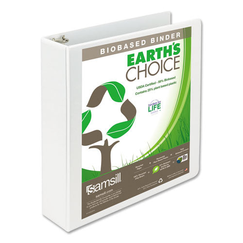 Earth's Choice Biobased D-ring View Binder, 3 Rings, 2" Capacity, 11 X 8.5, White