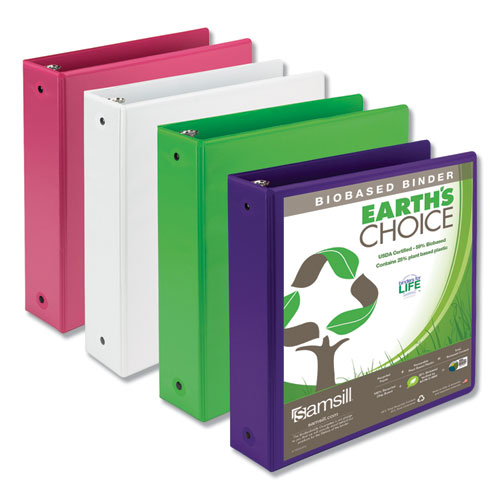 Earth's Choice Biobased Economy Round Ring View Binders, 3 Rings, 3" Capacity, 11 X 8.5, Berry