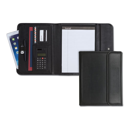 Professional Tri-fold Padfolio W-calculator, Writing Pad, Vinyl, Black