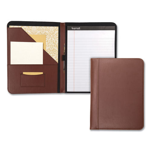 Contrast Stitch Leather Padfolio, 8 1-2 X 11, Leather, Black
