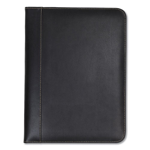 Contrast Stitch Leather Padfolio, 8 1-2 X 11, Leather, Black