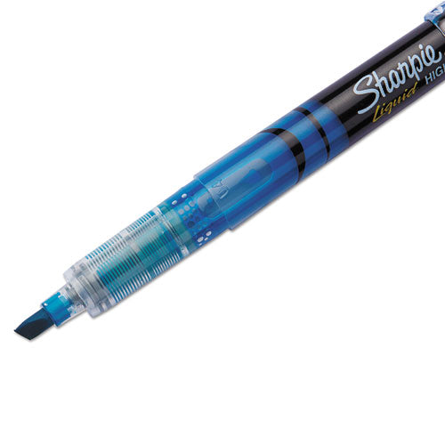 Liquid Pen Style Highlighters, Chisel Tip, Fluorescent Blue, Dozen