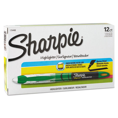 Liquid Pen Style Highlighters, Chisel Tip, Fluorescent Green, Dozen