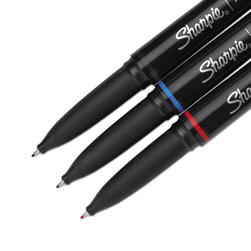 Grip Stick Porous Point Pen, Fine 0.5mm, Assorted Ink, Black Barrel, 3-pack