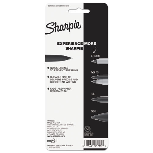 Grip Stick Porous Point Pen, Fine 0.5mm, Assorted Ink, Black Barrel, 3-pack
