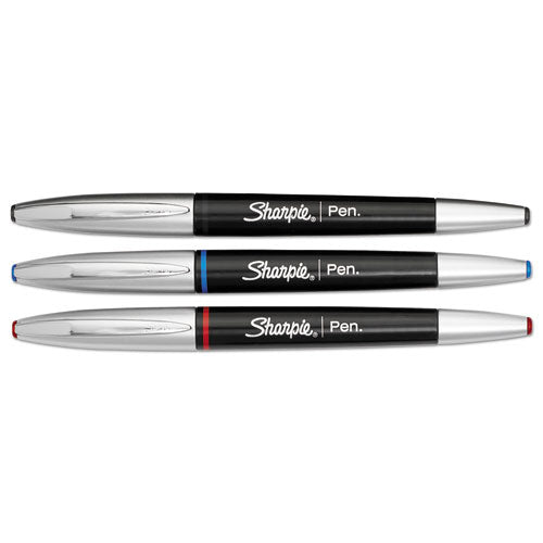 Grip Stick Porous Point Pen, Fine 0.5mm, Assorted Ink, Black Barrel, 3-pack