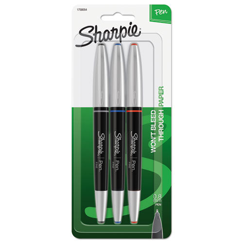 Grip Stick Porous Point Pen, Fine 0.5mm, Assorted Ink, Black Barrel, 3-pack
